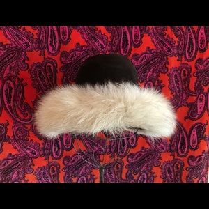 Yves Saint Laurent Vintage Wool Velour Hat w/ Fur Trim